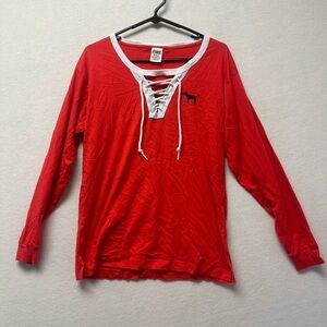 Victoria's Secret Top Womens SP Red Cotton Dog Print Long Sleeve Round Neck
